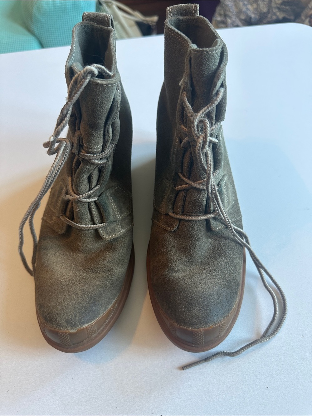 Sorel Olive Green Suede Lace-Up Women’s Ankle Boots